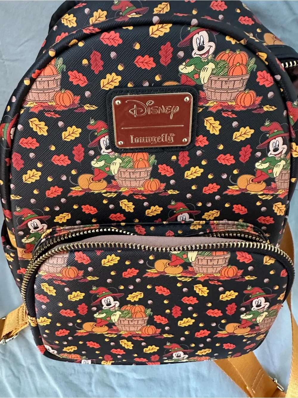 Disney x Loungefly Mickey Pumpkin Harvest Mini Backpack - Black with Fall Print